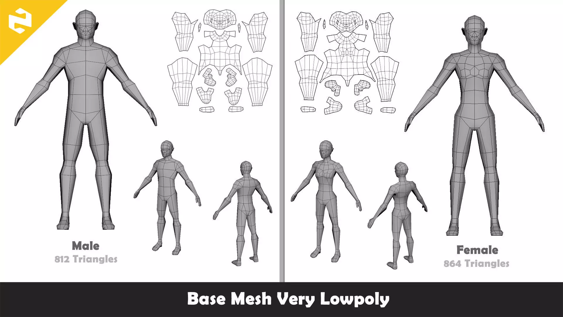 Base Mesh Pack - Family Base Mesh Low-poly 3D model_1