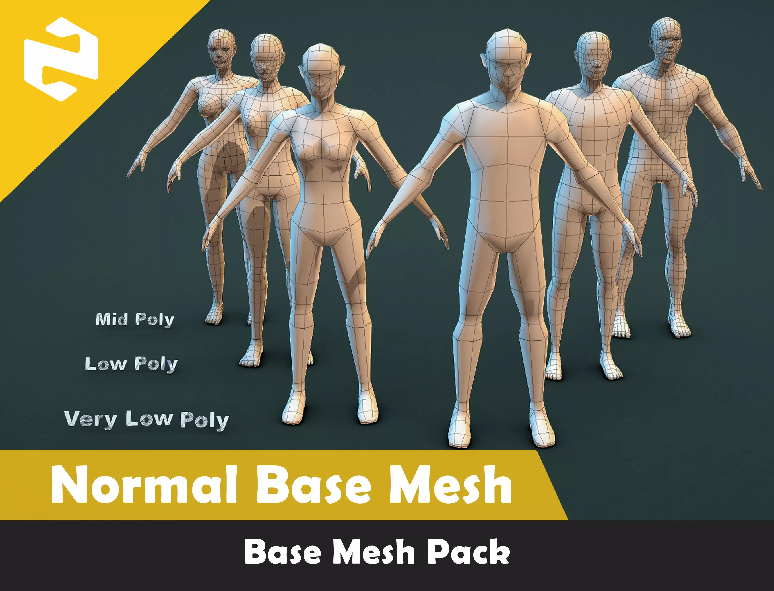Base Mesh Pack - Family Base Mesh Low-poly 3D model_0