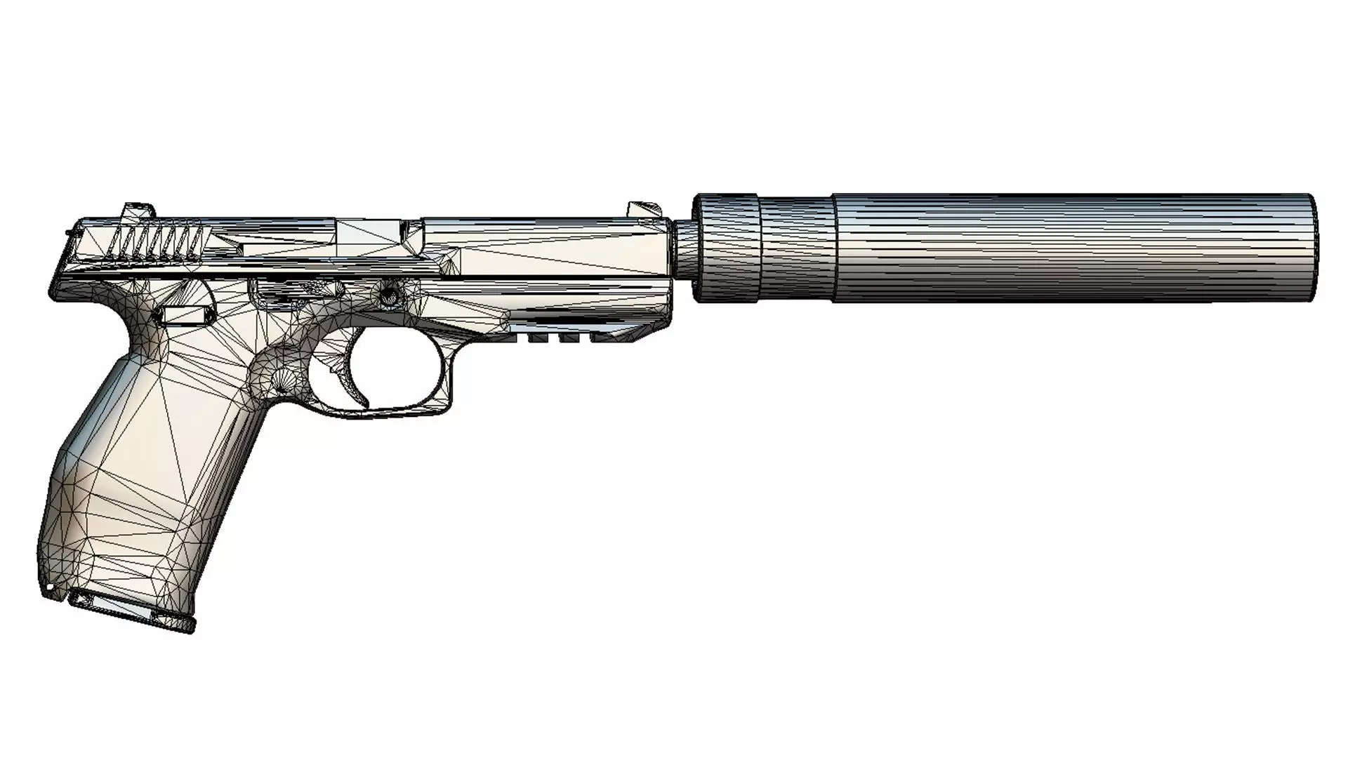 Pistol PL 15 PL15 Lebedev Semi-Automatic Black Weapon Silencer Low-poly 3D model_7