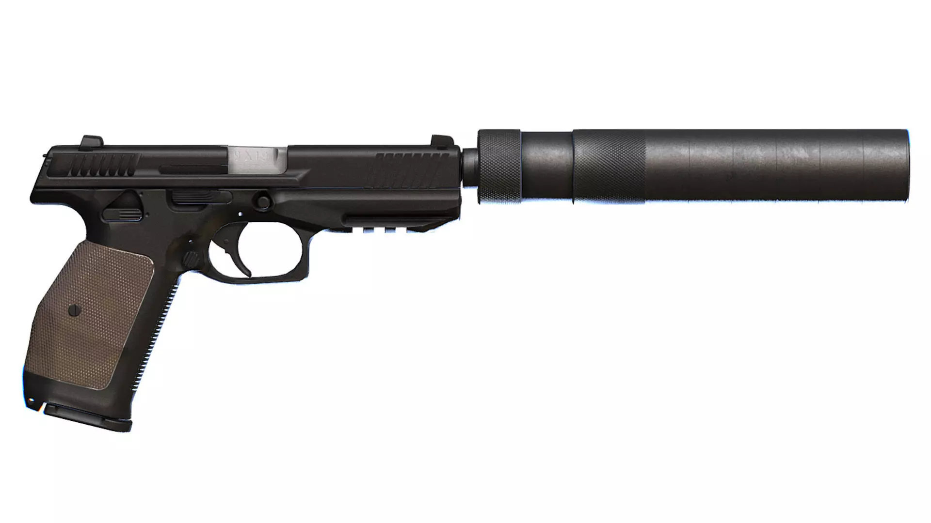 Pistol PL 15 PL15 Lebedev Semi-Automatic Black Weapon Silencer Low-poly 3D model_1