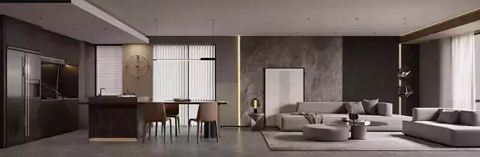 Modern living room dining room bedroom interior scenes 223