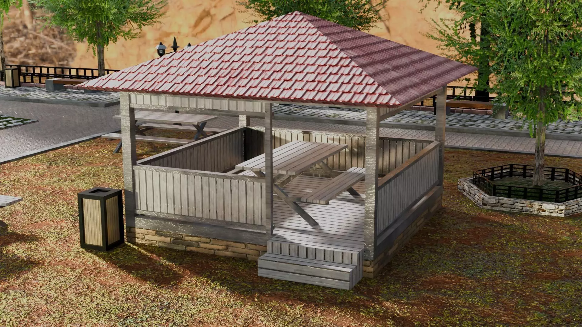 Realistic Modular Park Set  Low-poly 3D model_2