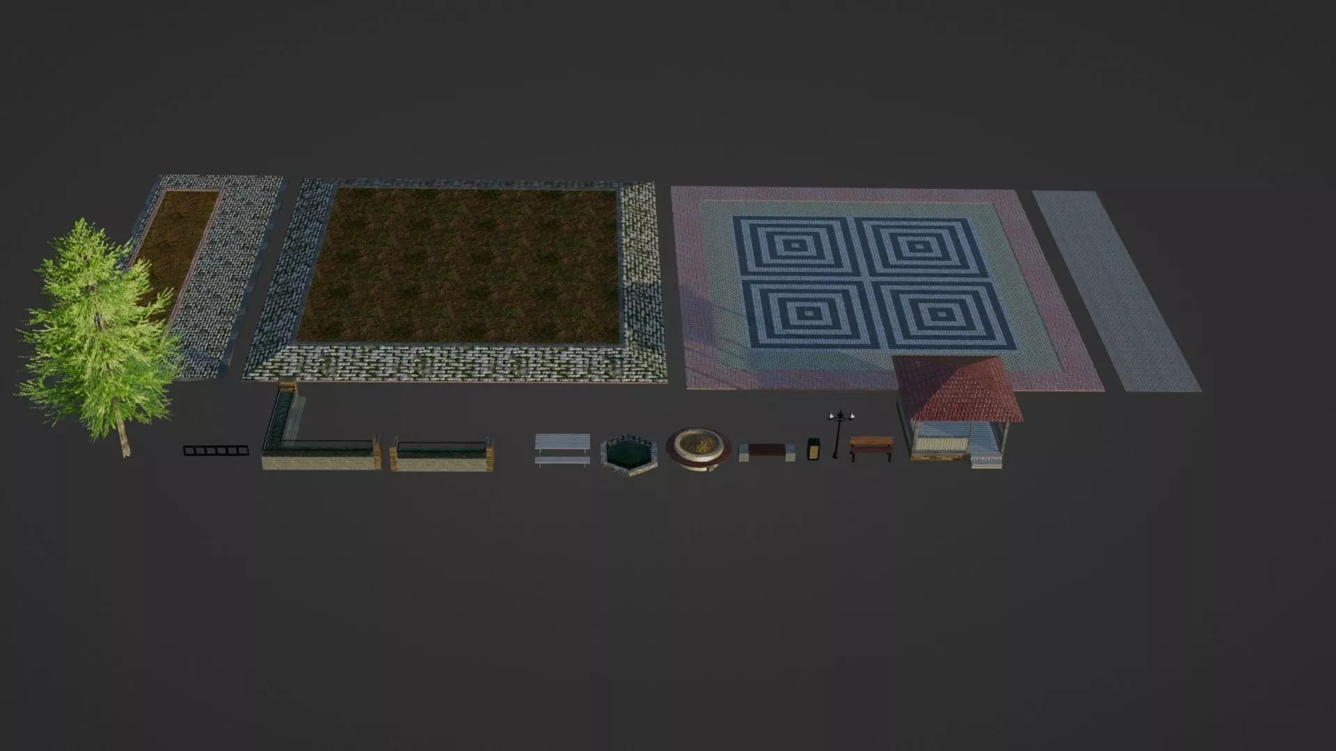 Realistic Modular Park Set  Low-poly 3D model_5