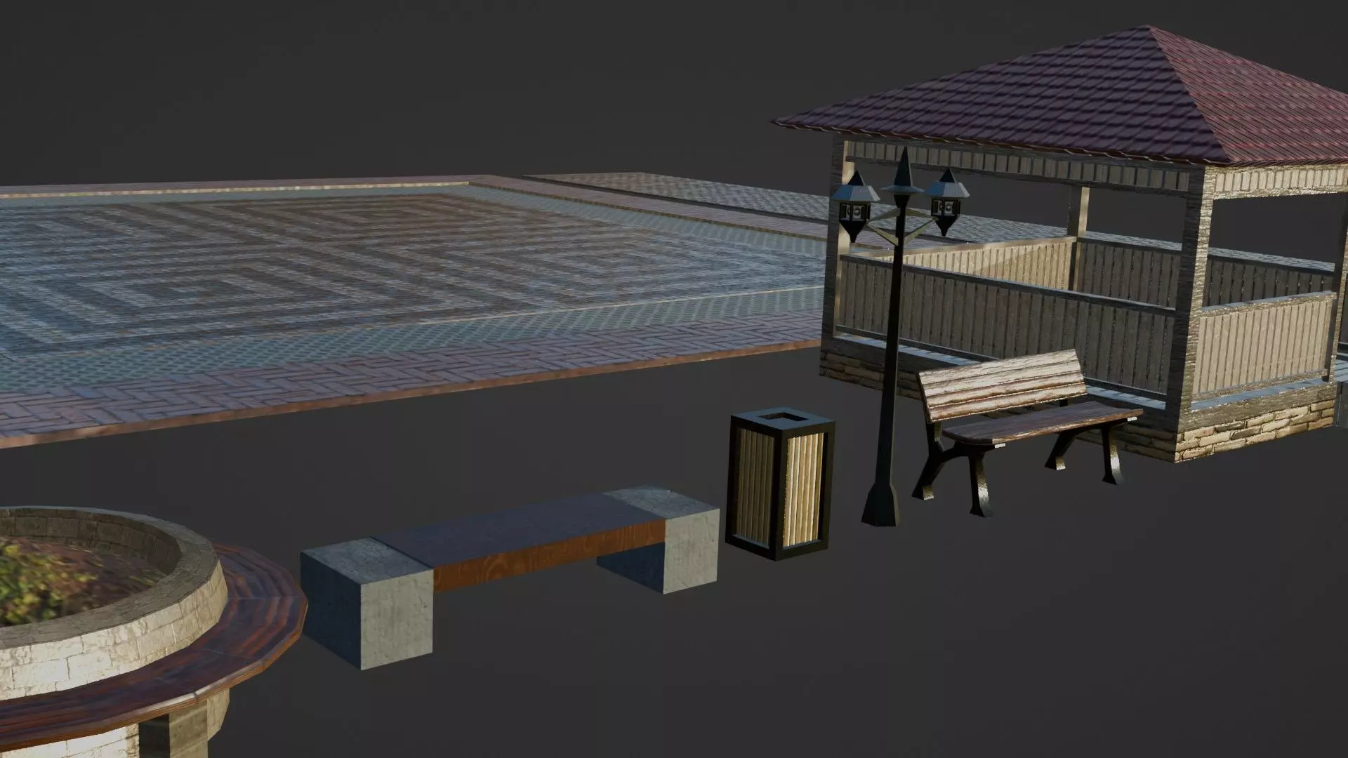 Realistic Modular Park Set  Low-poly 3D model_7