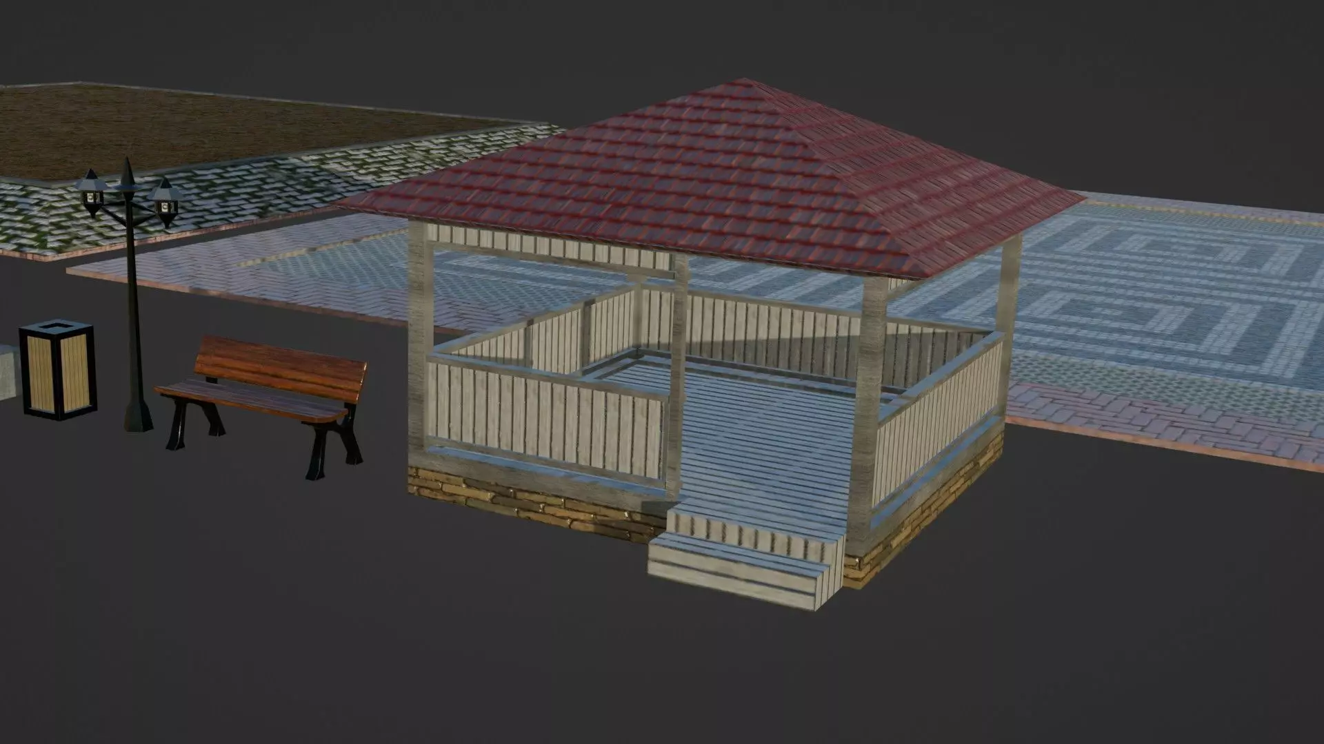 Realistic Modular Park Set  Low-poly 3D model_6