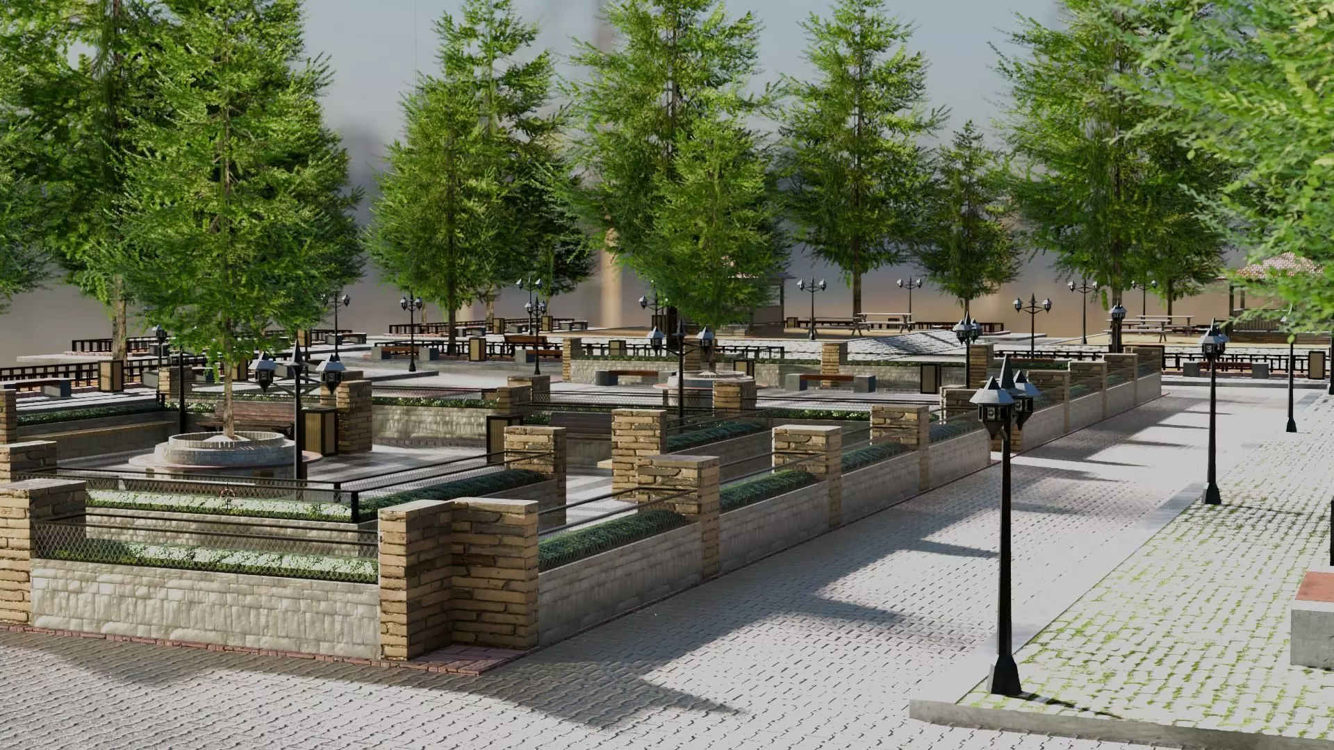 Realistic Modular Park Set  Low-poly 3D model_0