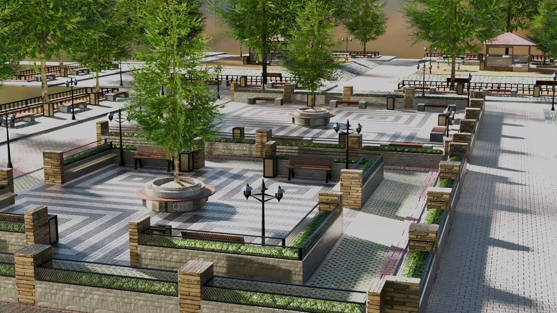 Realistic Modular Park Set  Low-poly 3D model_1