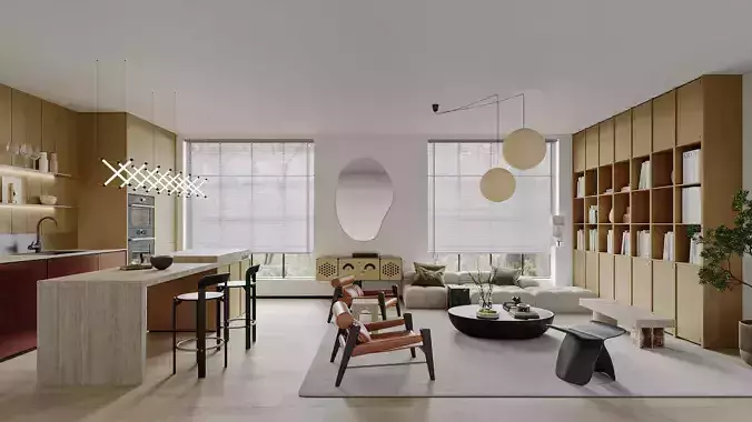 Modern living room dining room interior scenes 224