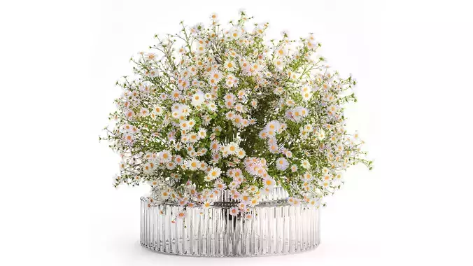 Realistic Bouquet Of White Daisy Flowers Chamomile glass vase 