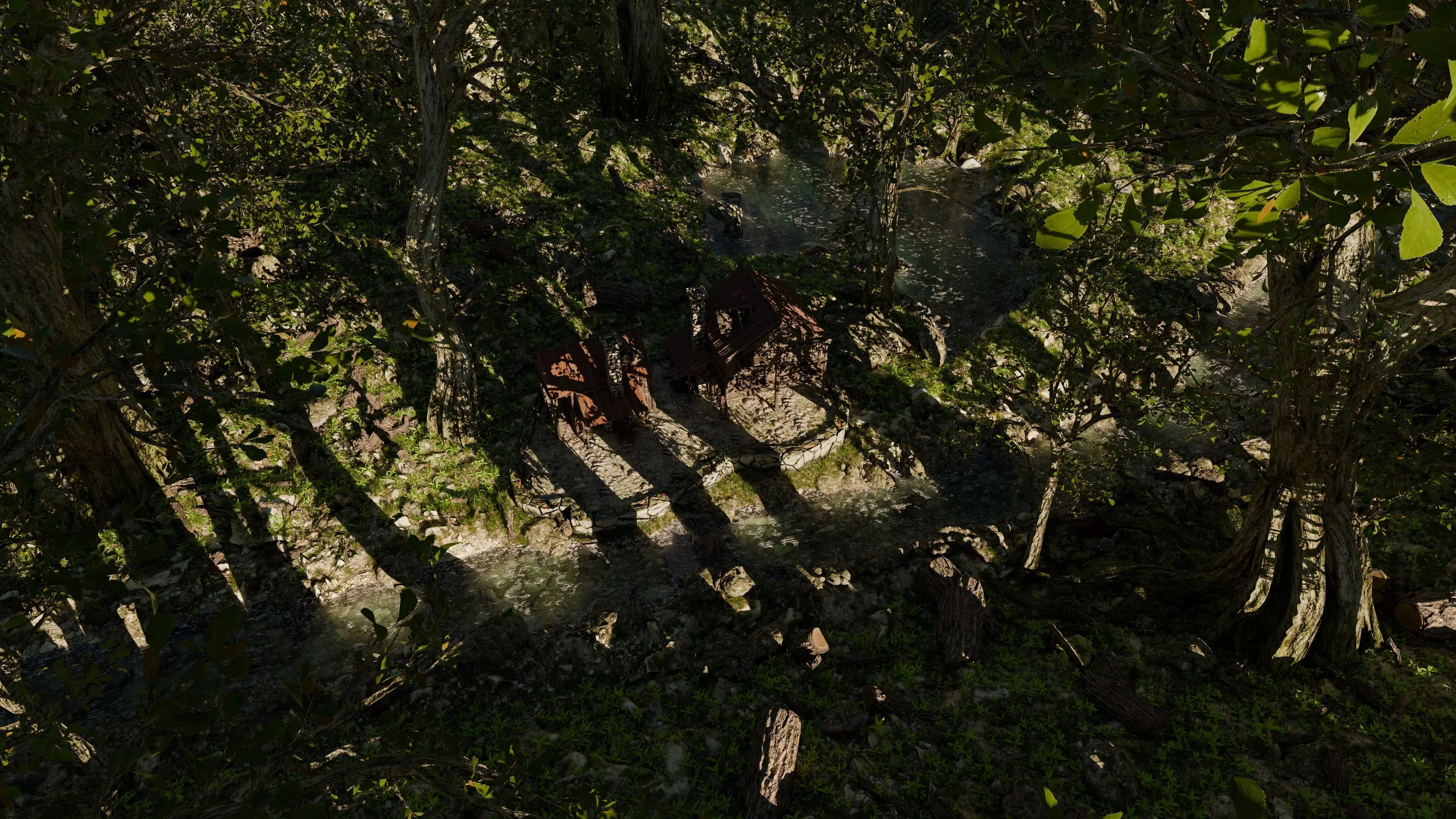 Cabin River Landscape Scene 3D model_7