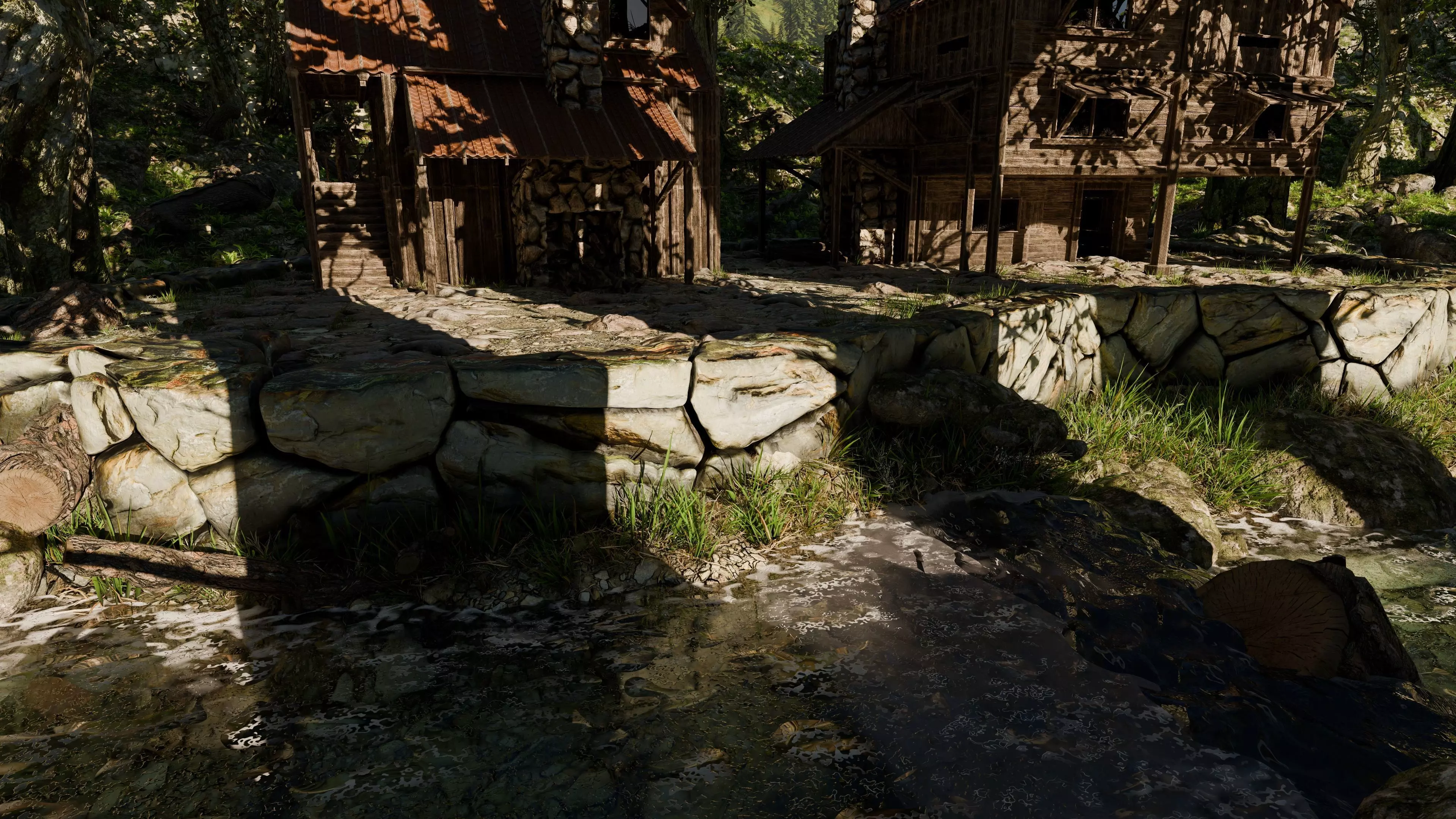 Cabin River Landscape Scene 3D model_5