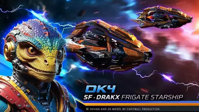 DRAKX - ALIEN Frigate DK4 Low-poly 3D model DRAKX - ALIEN Frigate DK4 Low-poly 3D model
