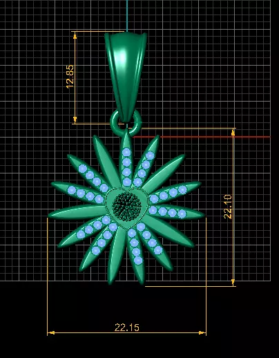 Golden Blossom Pendant with Ruby Petals 3D print model_3