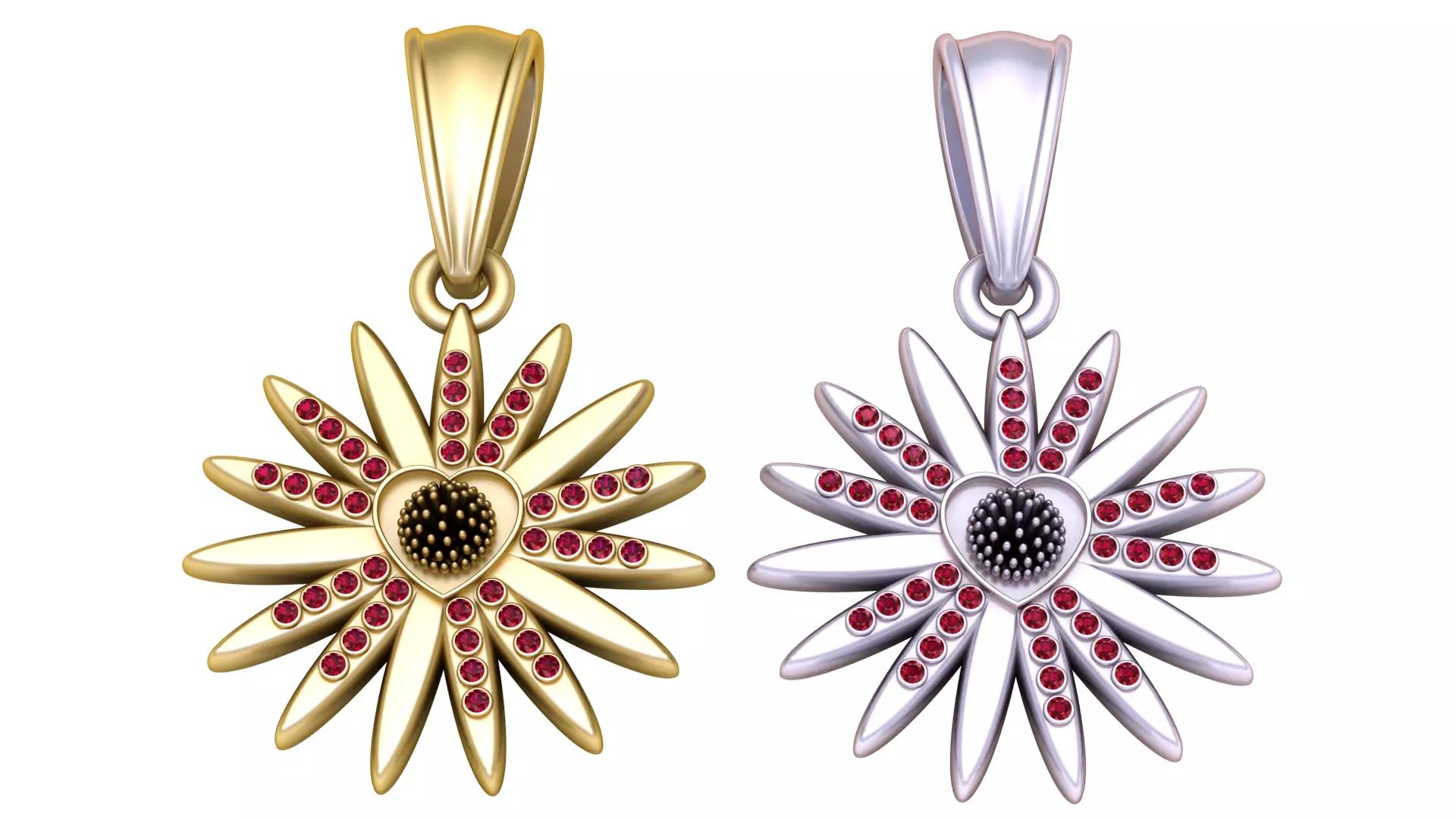 Golden Blossom Pendant with Ruby Petals 3D print model_1