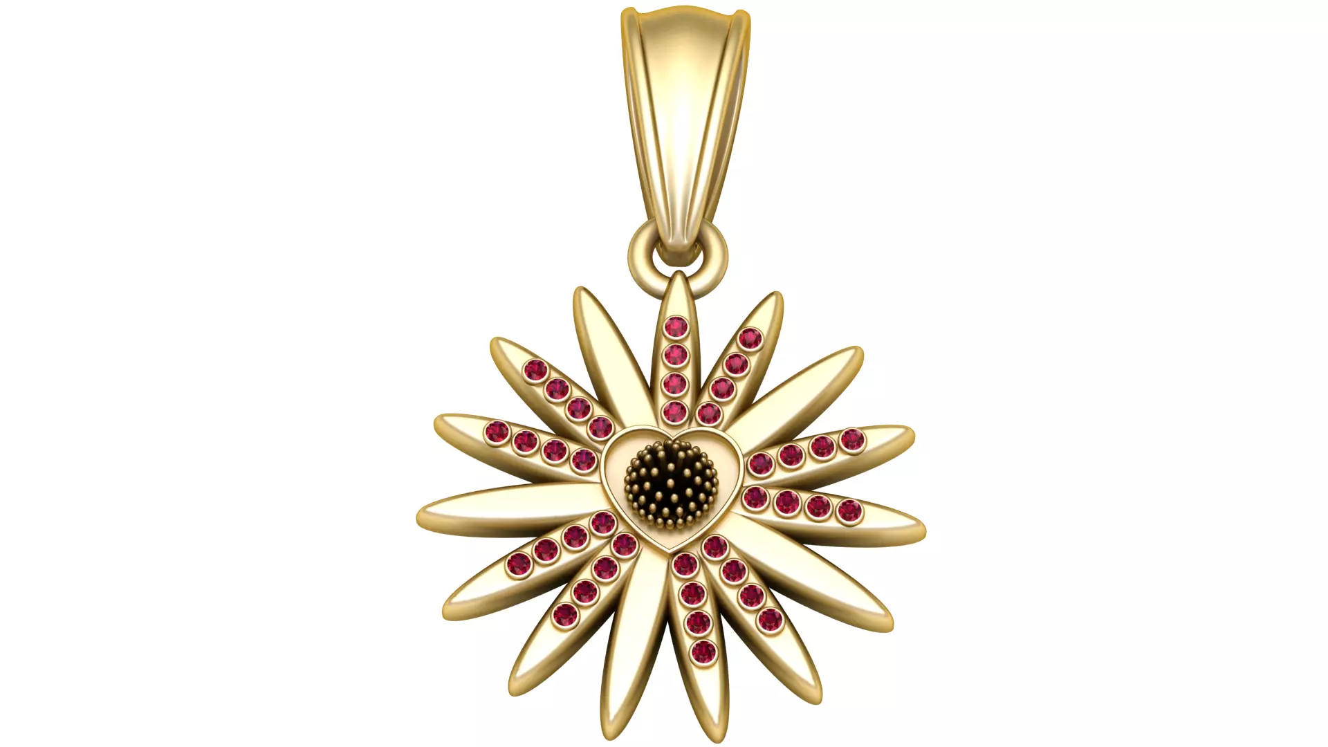 Golden Blossom Pendant with Ruby Petals 3D print model_0