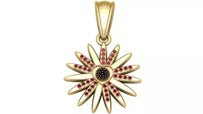 Golden Blossom Pendant with Ruby Petals