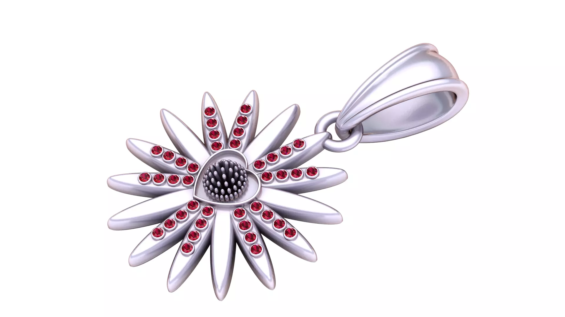 Golden Blossom Pendant with Ruby Petals 3D print model_2