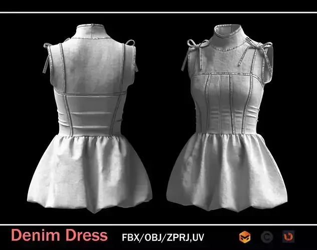 A Cute Denim Dress Ready 3D Model