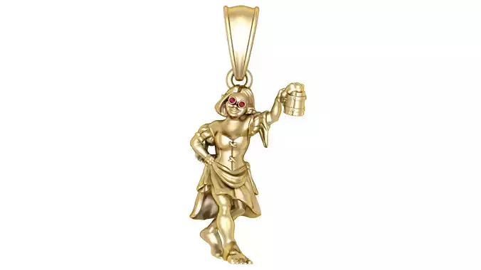 Golden Tavern Elf Pendant with Ruby Eyes 