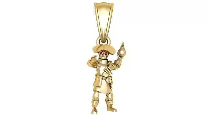 Golden Warrior Pendant with Ruby Eyes