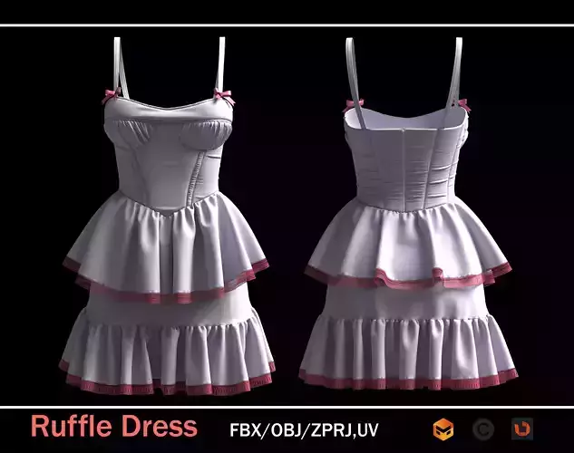 A Sleevesless Ruffle Dress  Ready 3D Model 