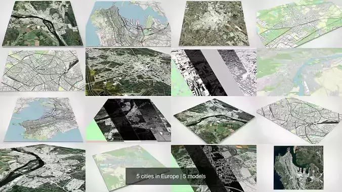 5 cities in Europe 3D Model Collection
