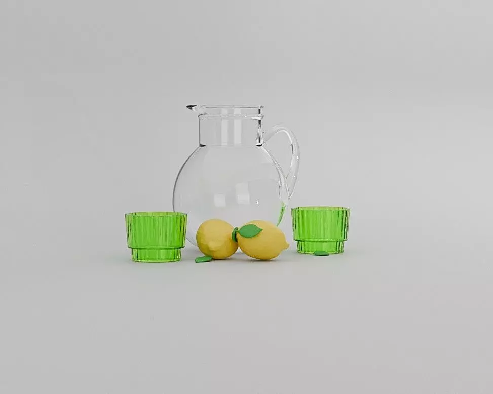 Dollhouse Lemonade Pitcher Set Miniature Kitchen Decor Lemon 3D print model_2