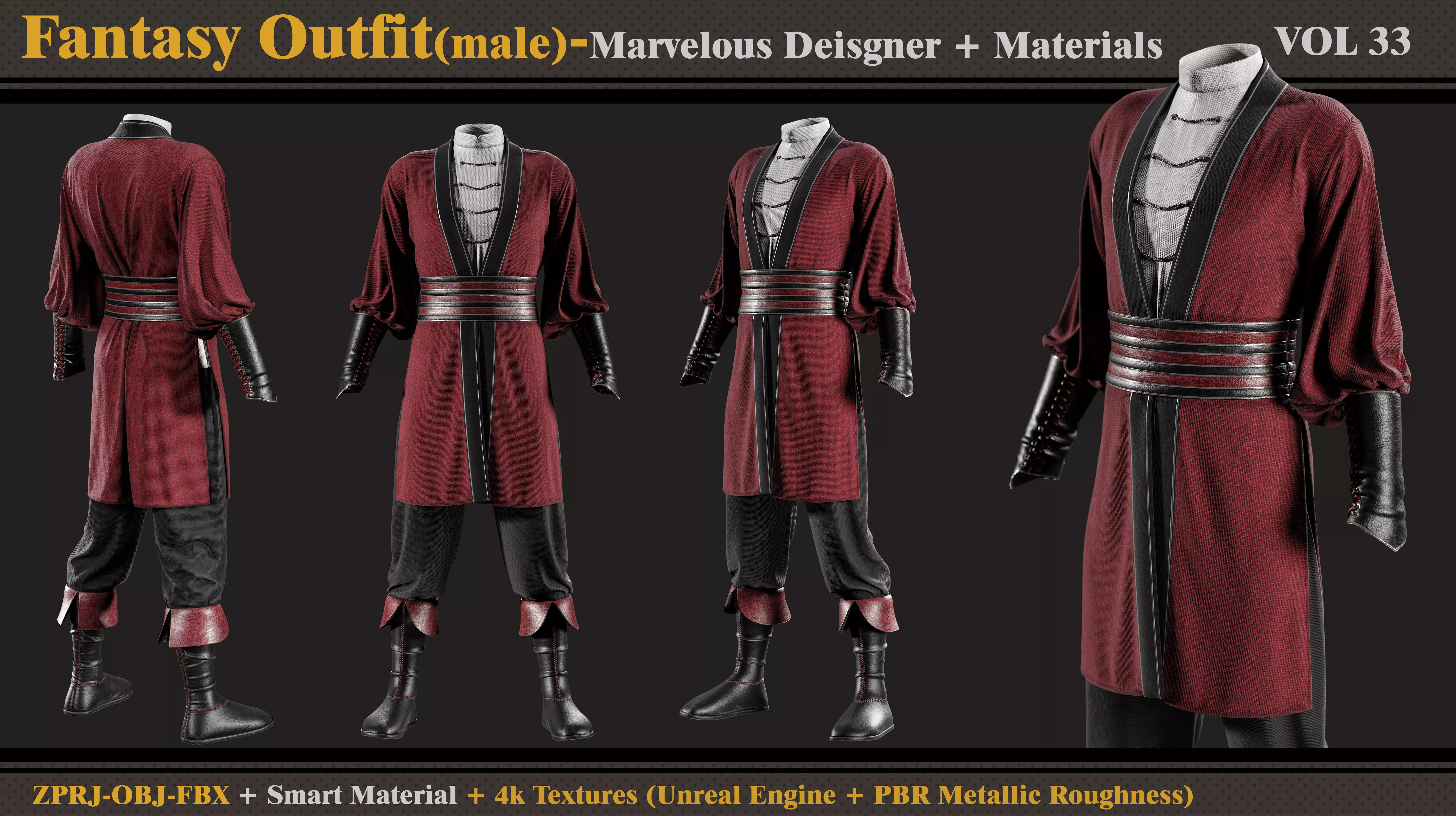 Fantasy Outfit-MD-Clo3d- Smart Material- Textures -OBJ -FBX 3D model