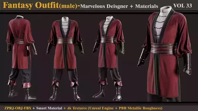 Fantasy Outfit-MD-Clo3d- Smart Material- Textures -OBJ -FBX
