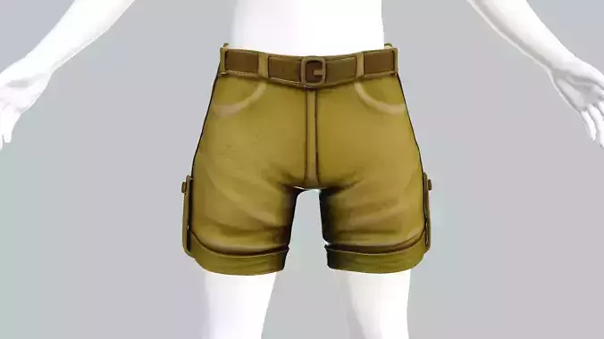 Yellow Lady Jeans Half Pant Game Ready 22 3D Model