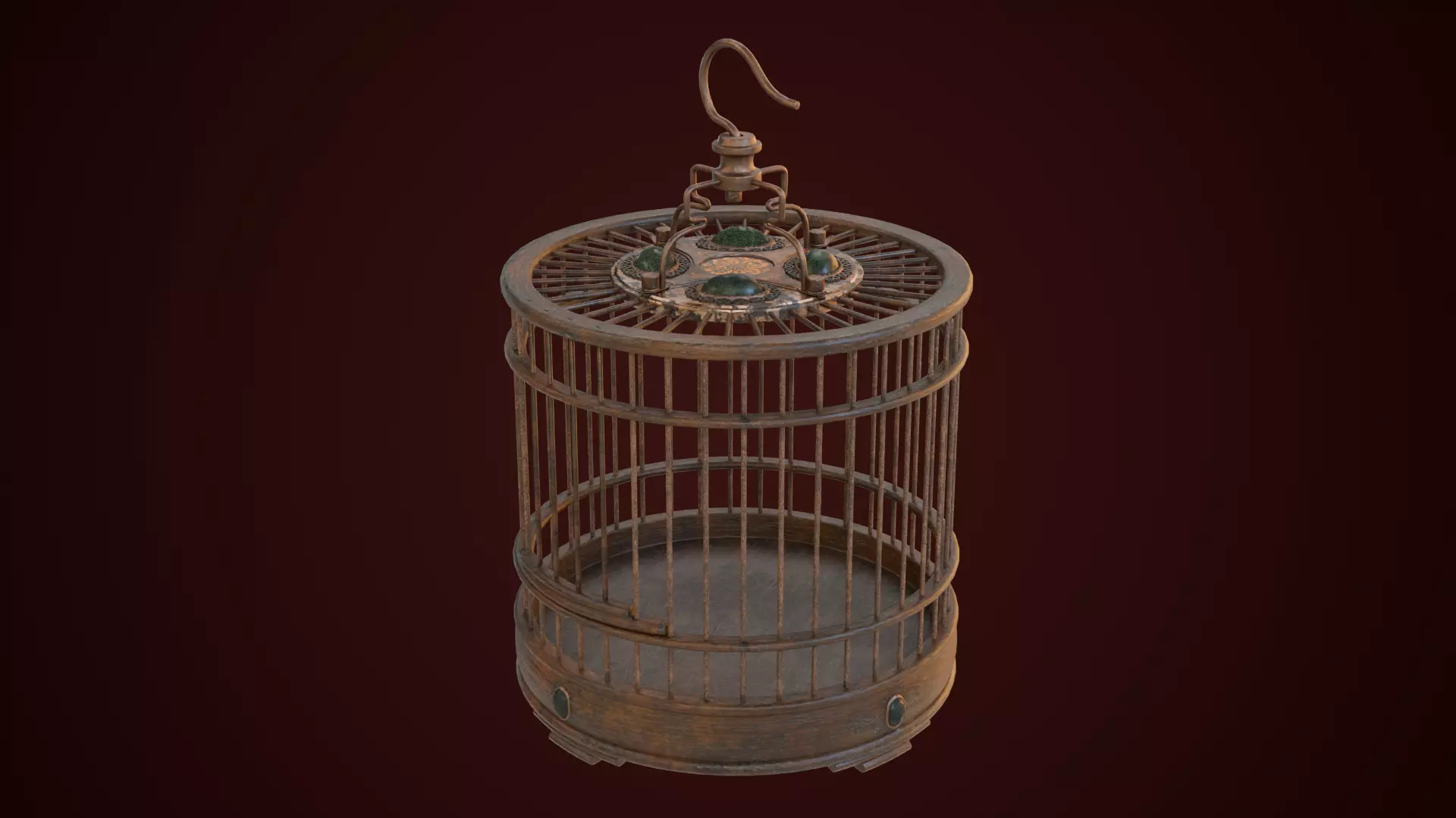 Chinese Birdcage with Gemstone 3D model_3