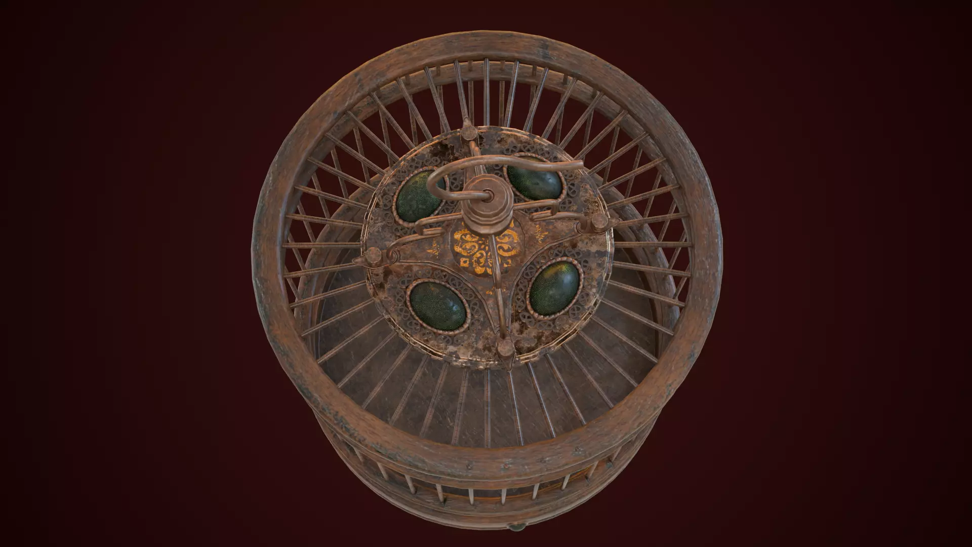 Chinese Birdcage with Gemstone 3D model_4