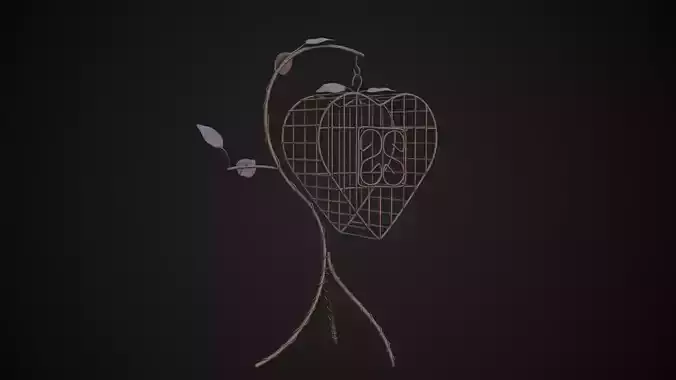 Vintage Wire Metal Heart Shaped Bird Cage Low-poly 3D model