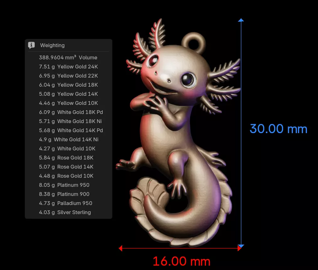 Axolotl Cute Pendant Model for Jewelry and Games 3D print model_5