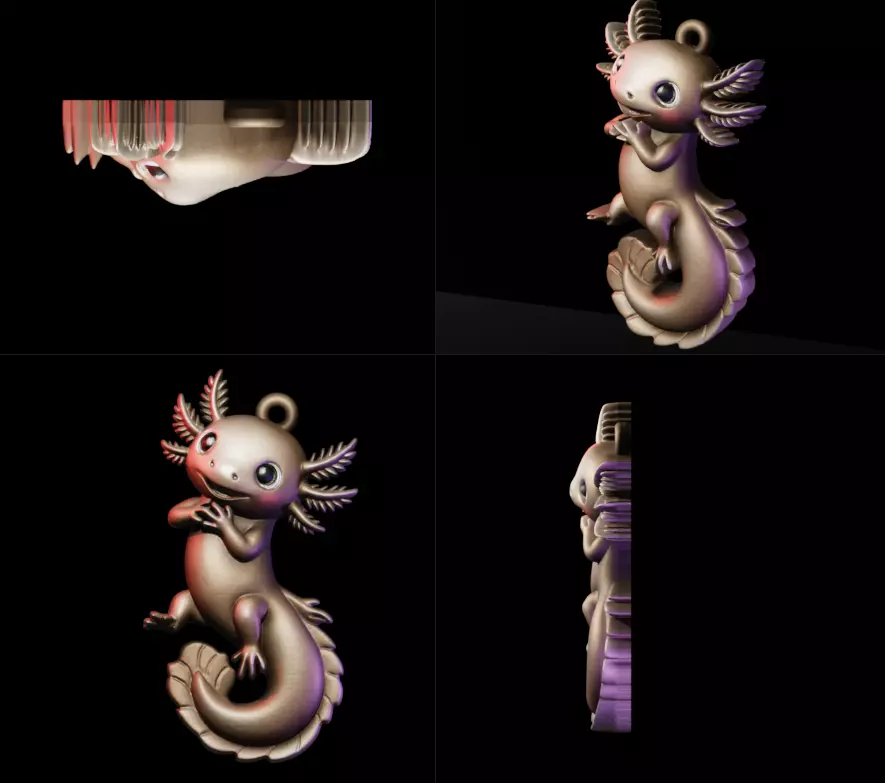 Axolotl Cute Pendant Model for Jewelry and Games 3D print model_8