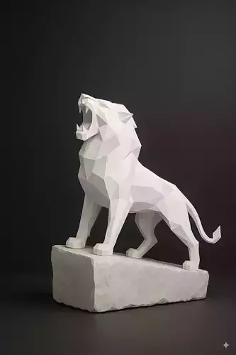 Minimalist stylized lion sculpture