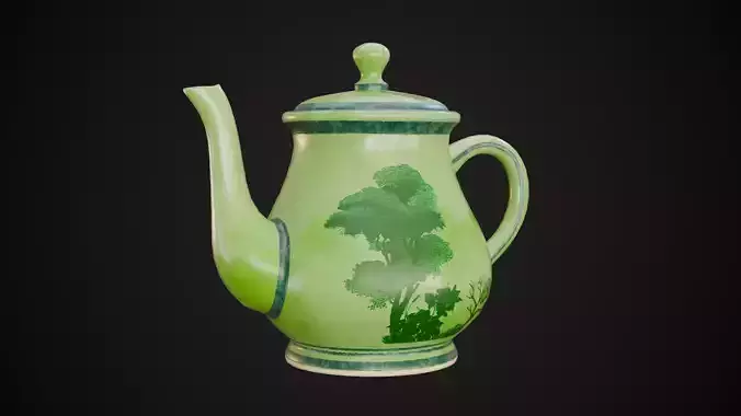 Green Oriente Tea Pot Low-poly 3D model