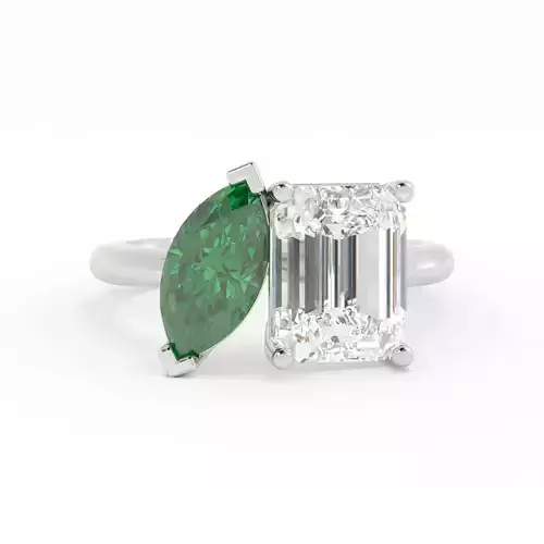 Toi Et Moi Engagement Ring Emerald and Diamond