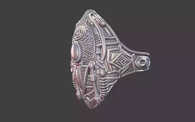 futuristic tribal egyptian silver ring with gemstones
