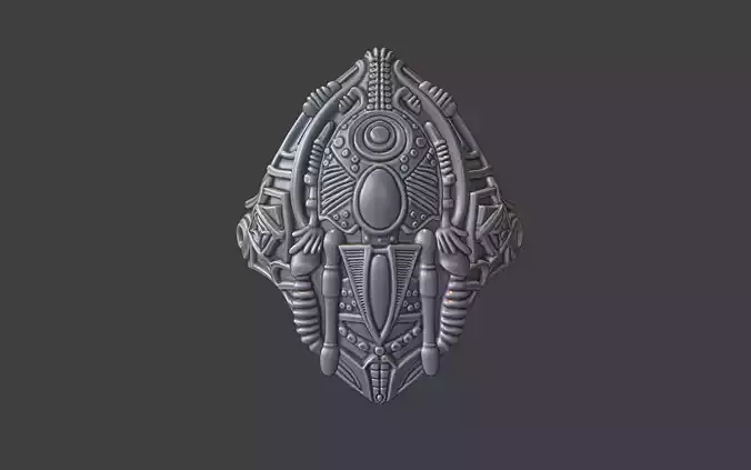 futuristic tribal egyptian silver ring with gemstones