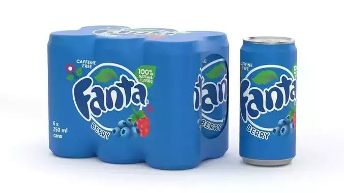 6 Pack 250ml Sleek Fanta Berry Beverage Cans Packaging