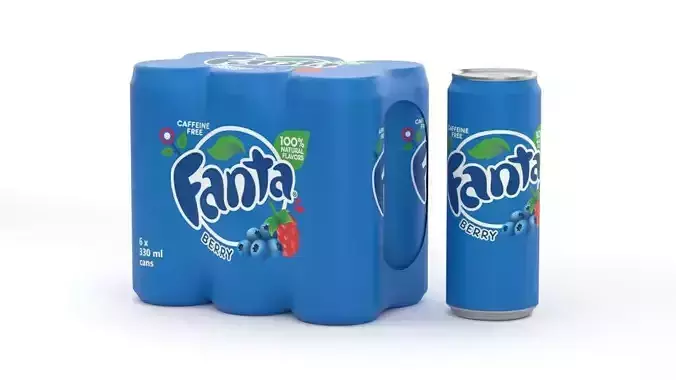 6 Pack 330ml Sleek Fanta Berry Beverage Cans Packaging