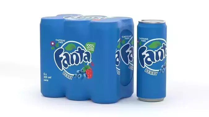 6 Pack 355ml Sleek Fanta Berry Beverage Cans Packaging