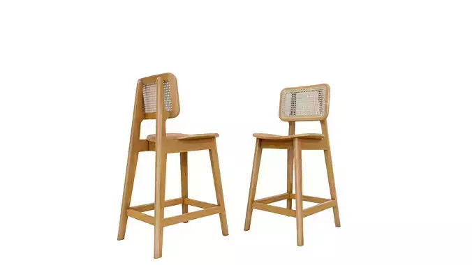 Modern Rattan Bar Stool Set 3D Model Low-poly 3D model