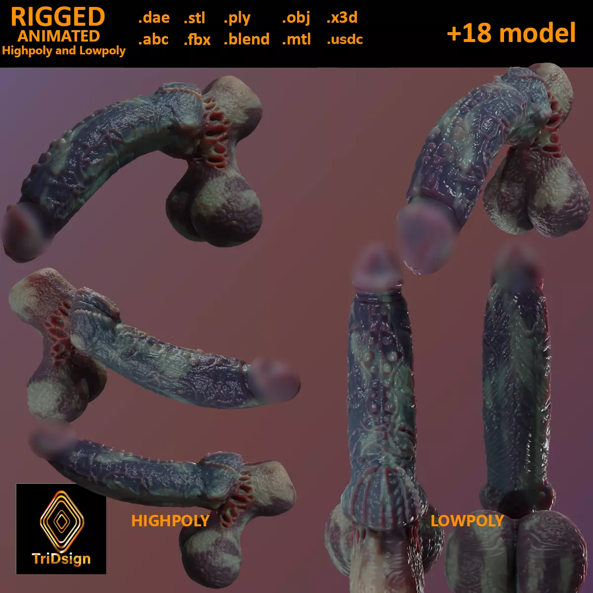 Fantasy Xanath Alien Penis Rigged Low-poly 3D model_0