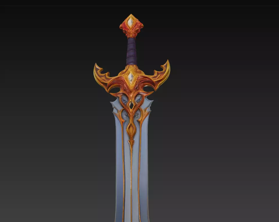 Epic Stylized Fantasy Sword 3D Model - Ornamental Heroic Blade Free 3D model_0