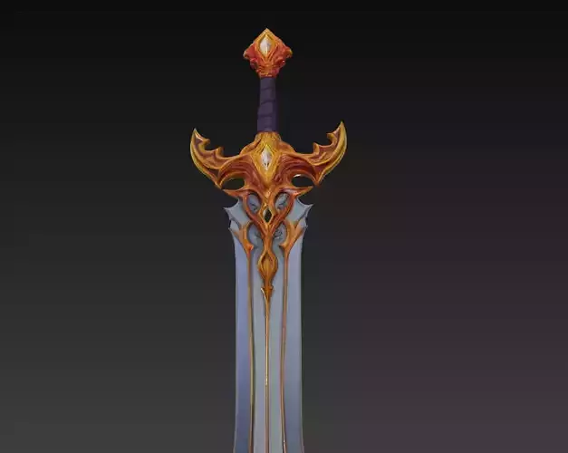 Epic Stylized Fantasy Sword 3D Model - Ornamental Heroic Blade Free 3D model