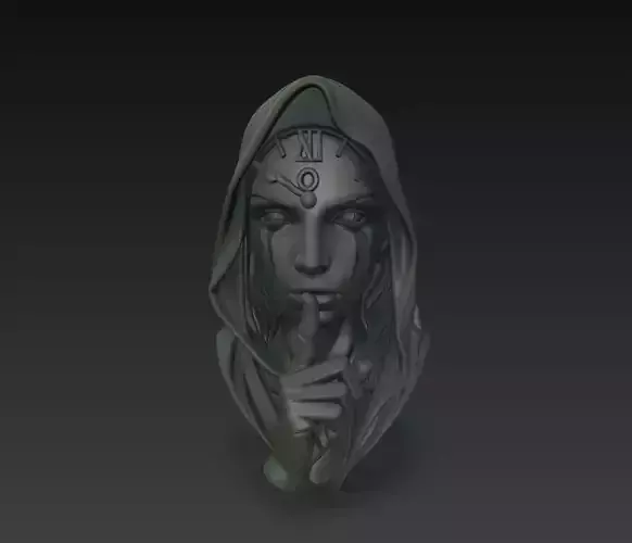 Mystical Hooded Woman Bust 3D Model - Silence Statue 3D print model