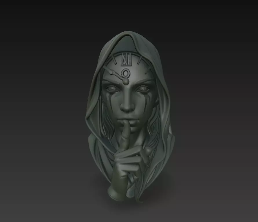 Mystical Hooded Woman Bust 3D Model - Silence Statue 3D print model