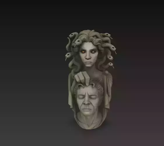 Medusa Bust Holding Severed Head - Dark Mythological 3D print model